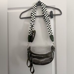 Amazon Clear Stadium PVC Crossbody Bag with Olive Green Trim and Checker Strap